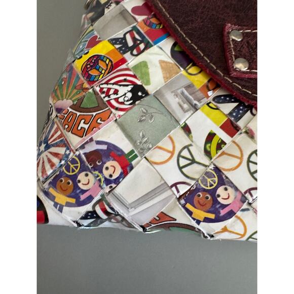 Nahui Ollin Shoulder Bag Candy Wrapper Recycled Paper Leather Trim Handmade Y2K - Picture 9 of 9
